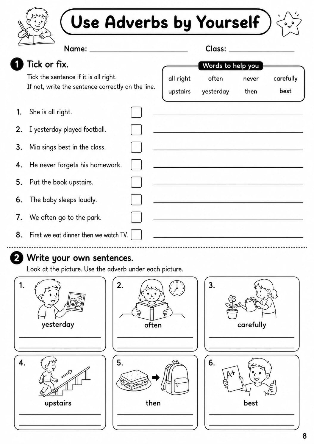 Adverbs Movers Grammar Worksheet Pack page 10 printable worksheet preview
