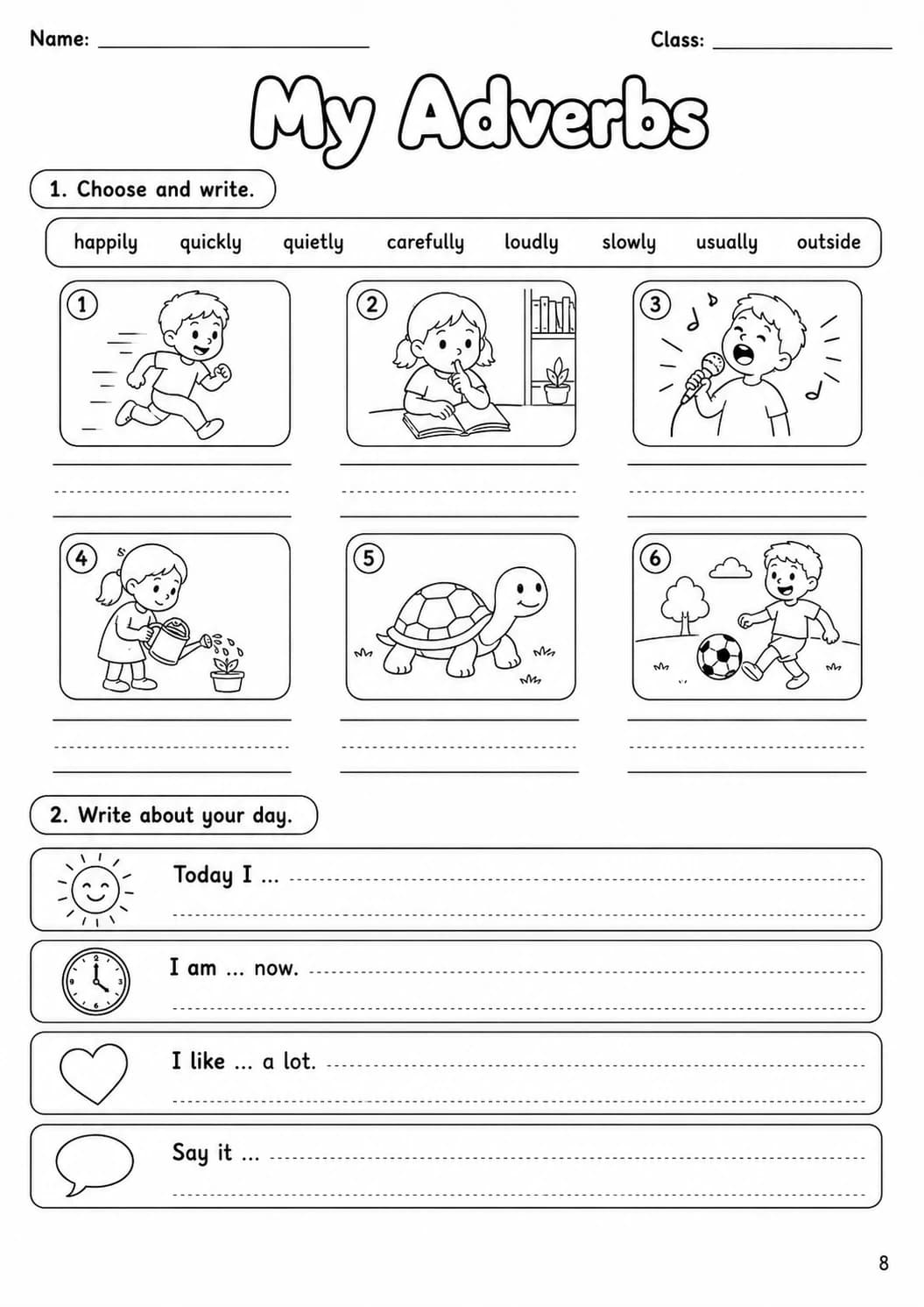 Adverbs Starters Grammar Worksheet Pack page 7 printable worksheet preview