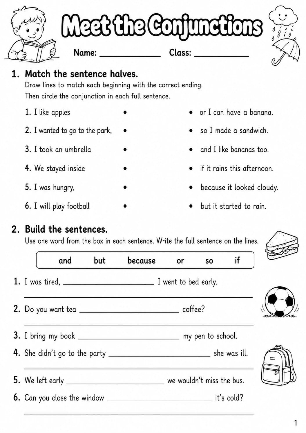 Conjunctions Flyers Grammar Worksheet Pack page 3 printable worksheet preview