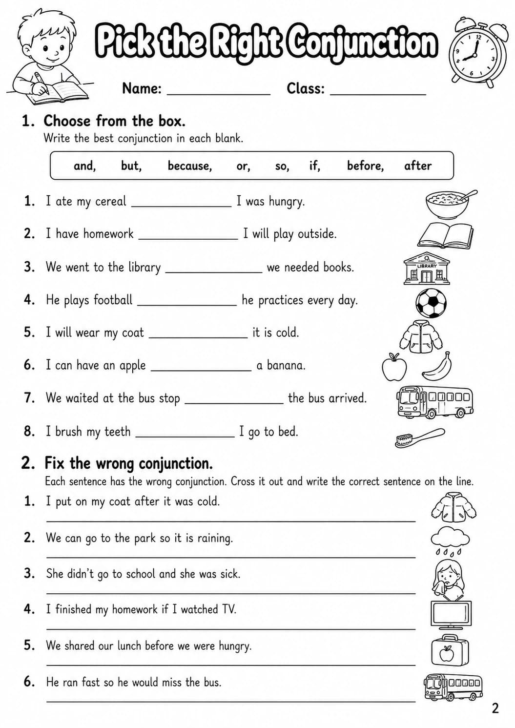 Conjunctions Flyers Grammar Worksheet Pack page 4 printable worksheet preview