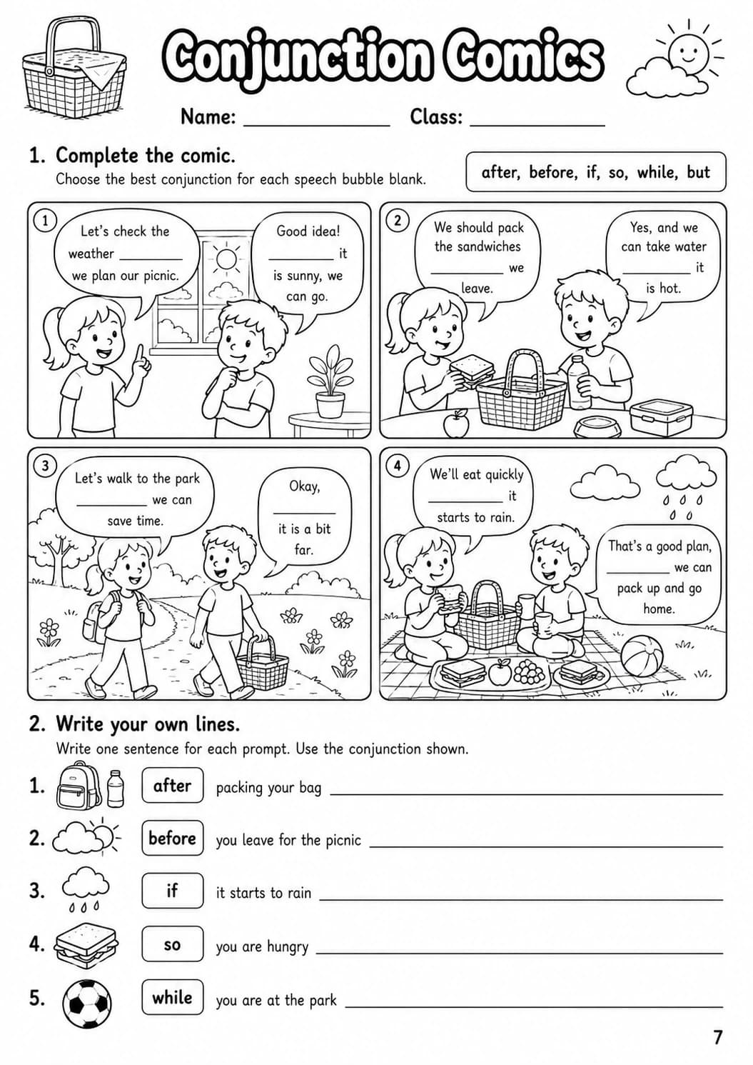 Conjunctions Flyers Grammar Worksheet Pack page 9 printable worksheet preview