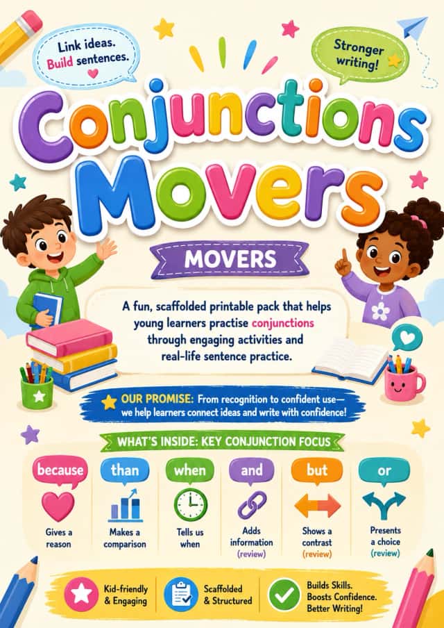 Conjunctions Movers Grammar Worksheet Pack
