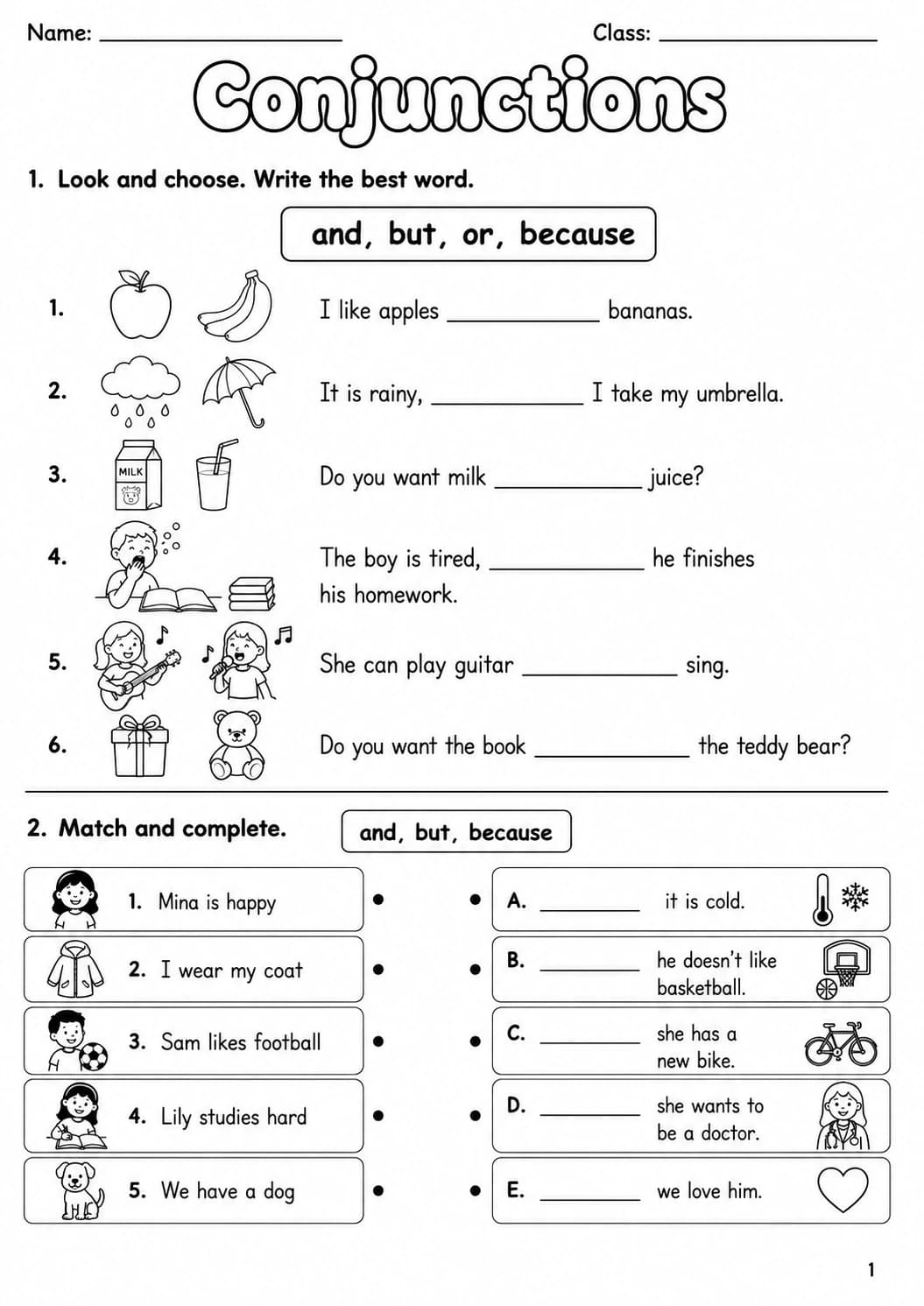 Conjunctions Movers Grammar Worksheet Pack page 3 printable worksheet preview