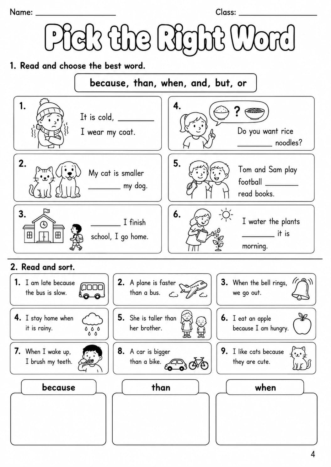 Conjunctions Movers Grammar Worksheet Pack page 6 printable worksheet preview