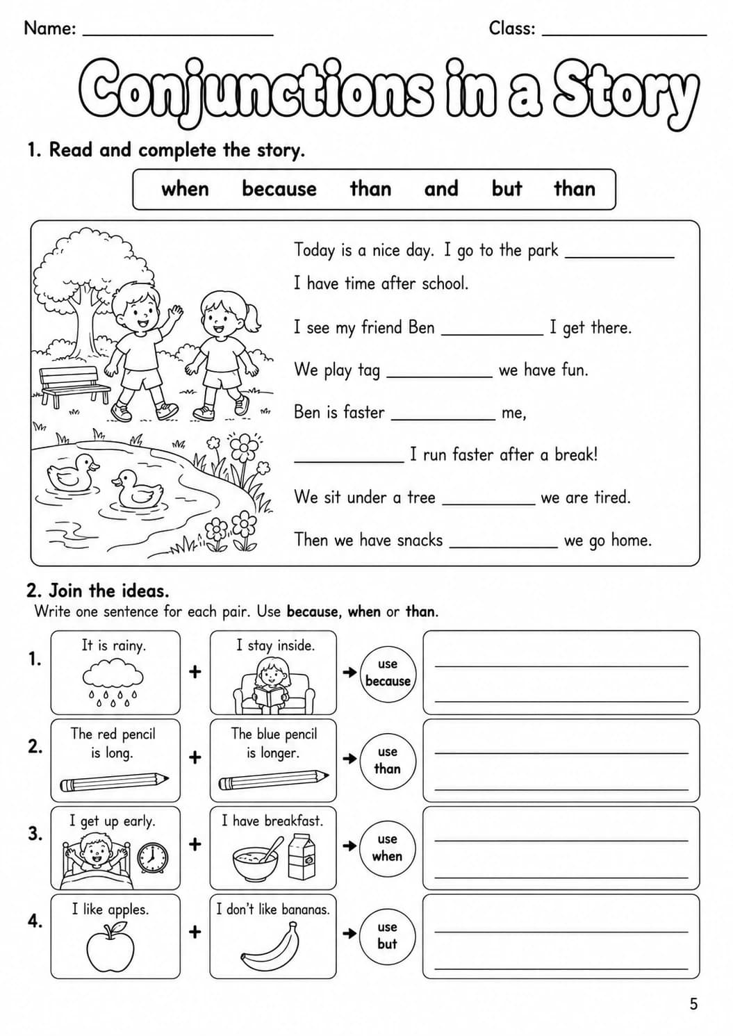 Conjunctions Movers Grammar Worksheet Pack page 7 printable worksheet preview