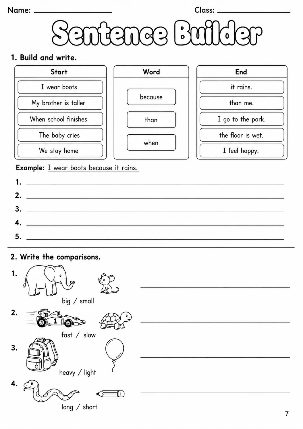 Conjunctions Movers Grammar Worksheet Pack page 9 printable worksheet preview