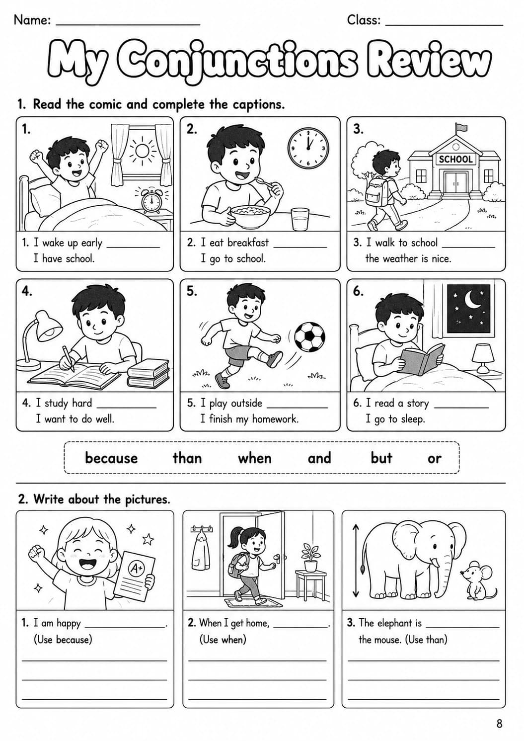 Conjunctions Movers Grammar Worksheet Pack page 10 printable worksheet preview
