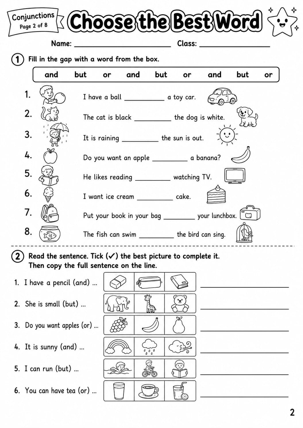 Conjunctions Starters Grammar Worksheet Pack page 4 printable worksheet preview