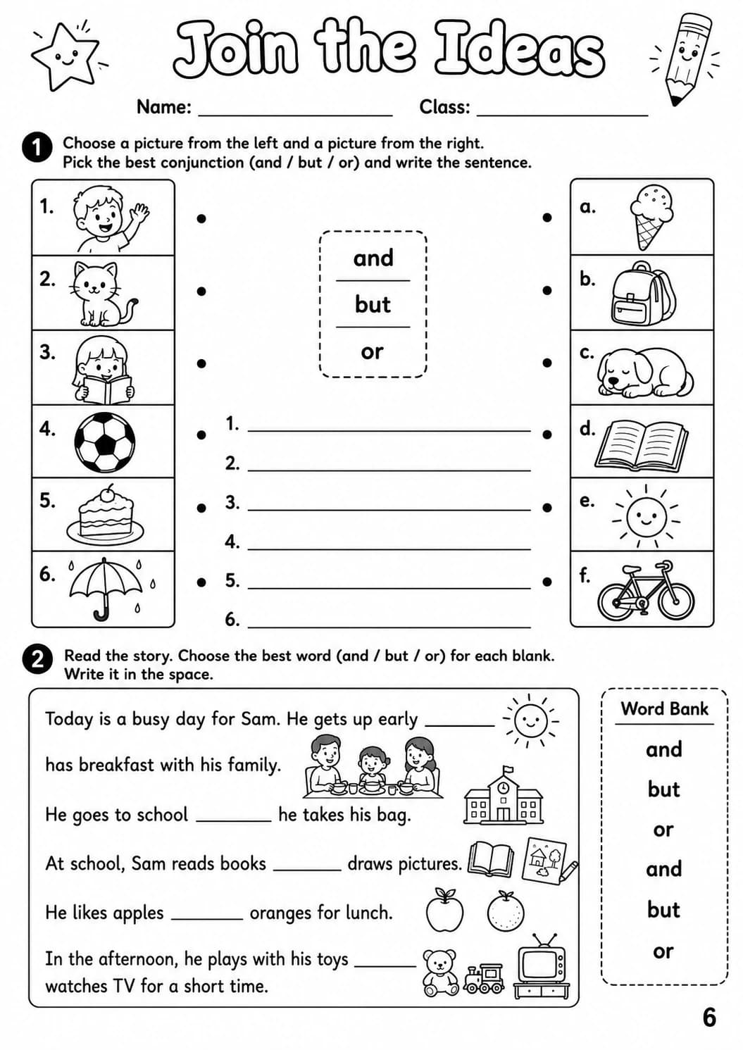 Conjunctions Starters Grammar Worksheet Pack page 8 printable worksheet preview