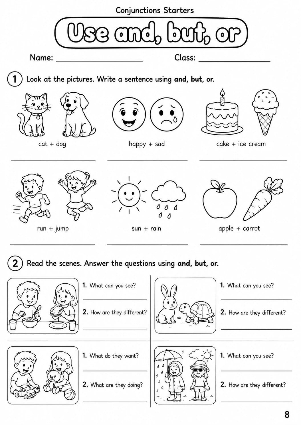 Conjunctions Starters Grammar Worksheet Pack page 10 printable worksheet preview