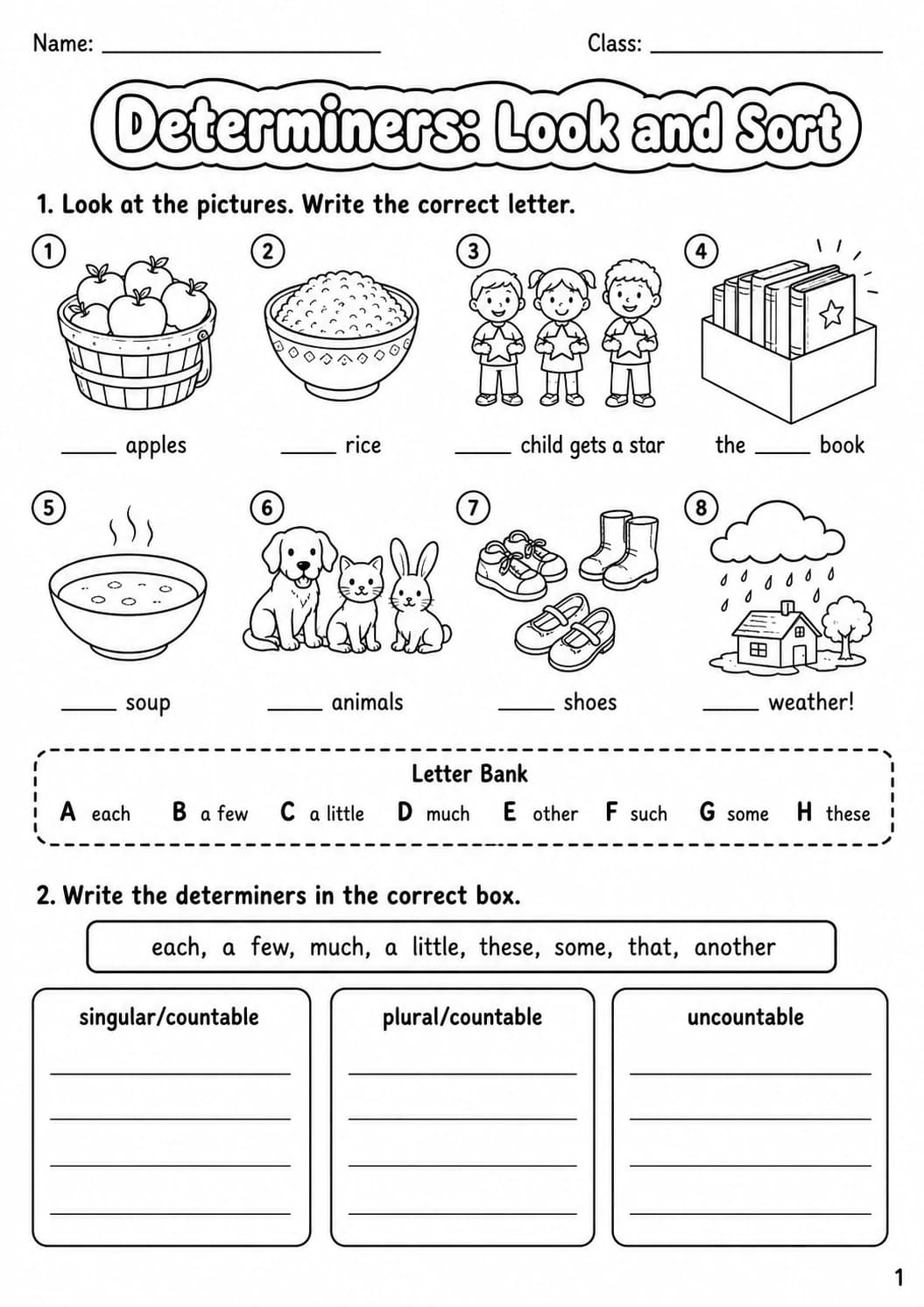 Determiners Flyers Grammar Worksheet Pack page 3 printable worksheet preview