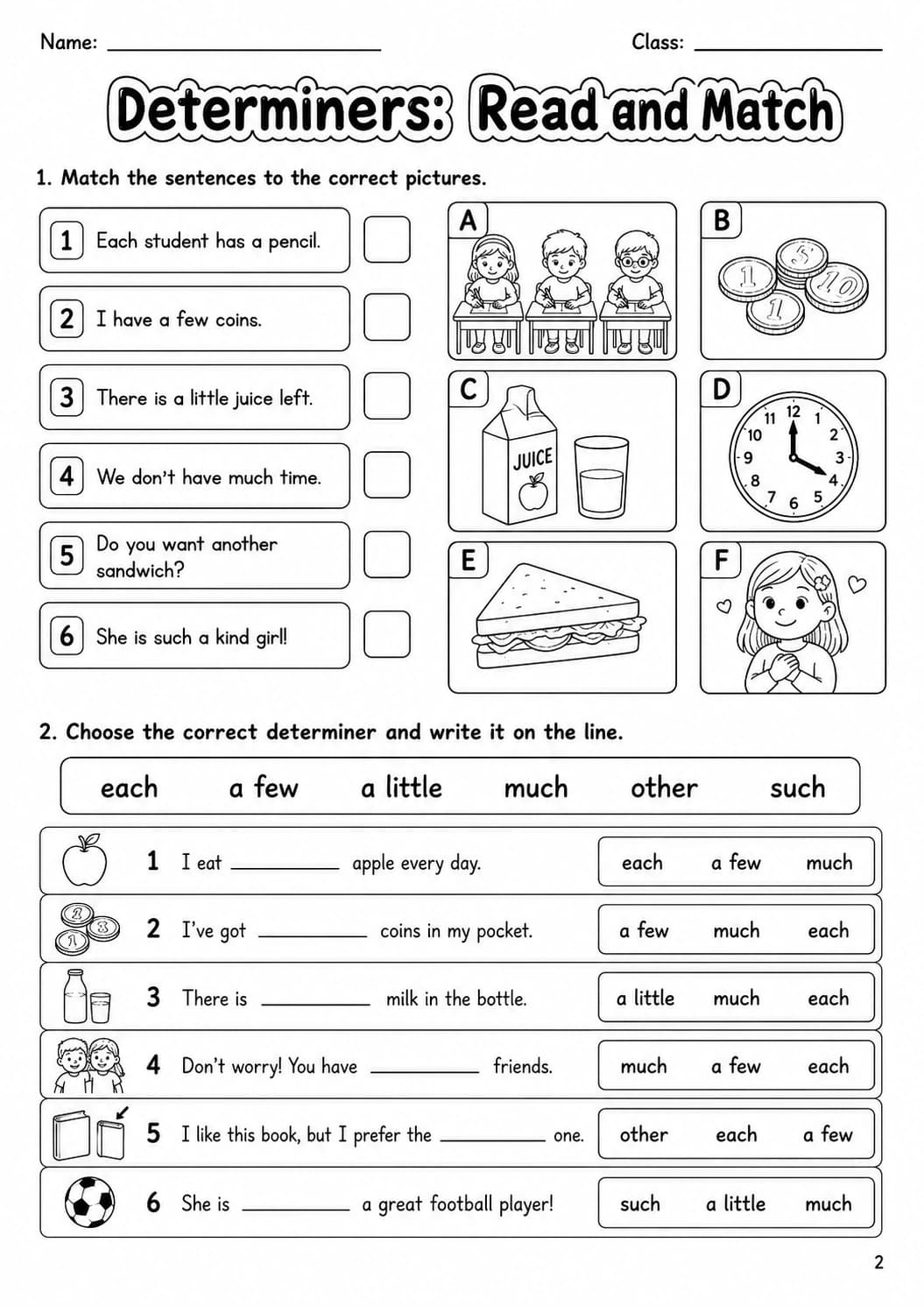 Determiners Flyers Grammar Worksheet Pack page 4 printable worksheet preview