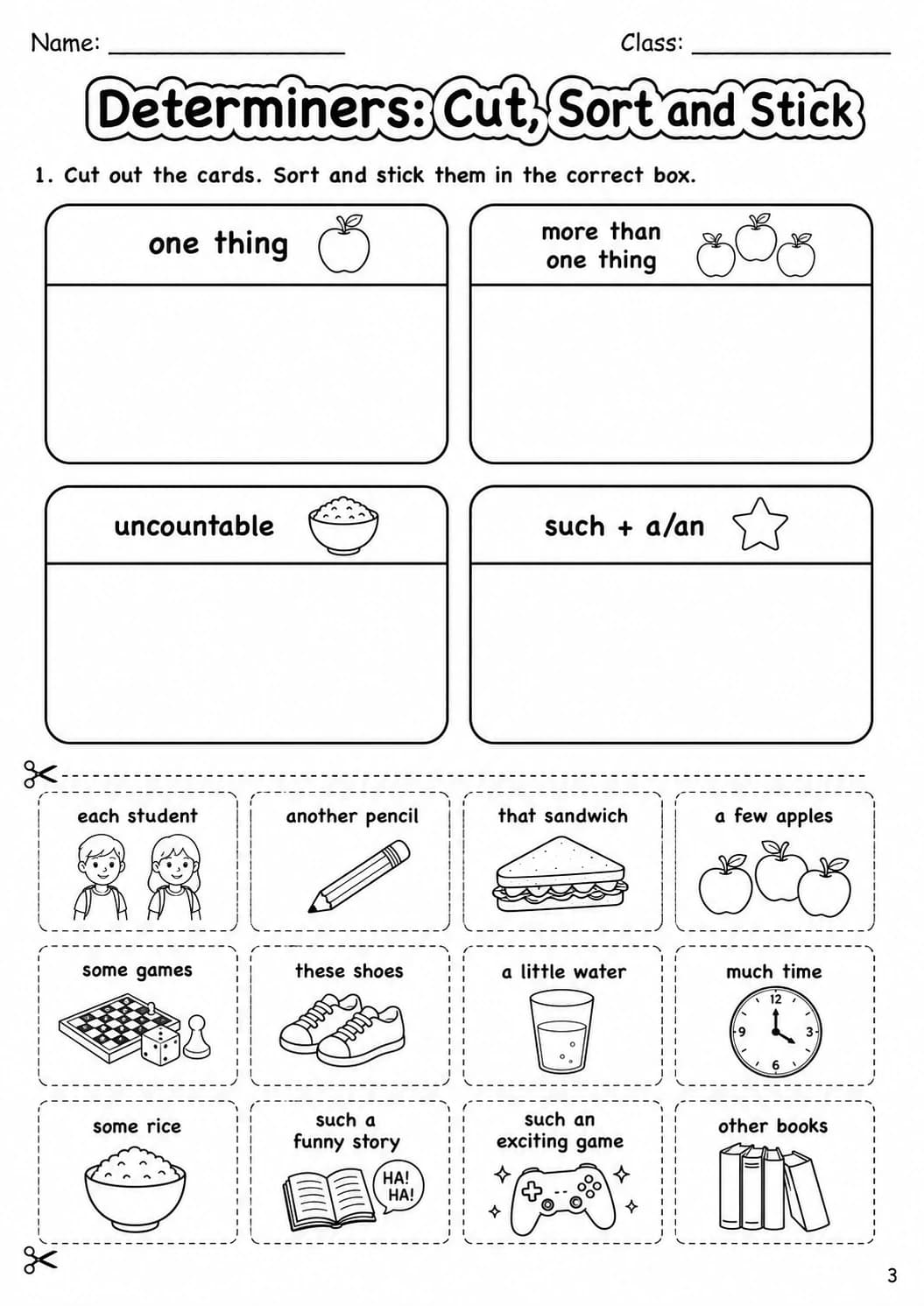 Determiners Flyers Grammar Worksheet Pack page 5 printable worksheet preview