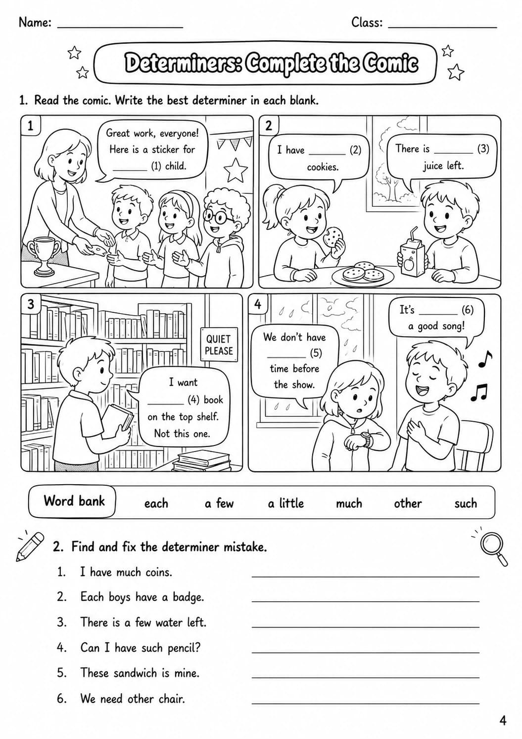 Determiners Flyers Grammar Worksheet Pack page 6 printable worksheet preview
