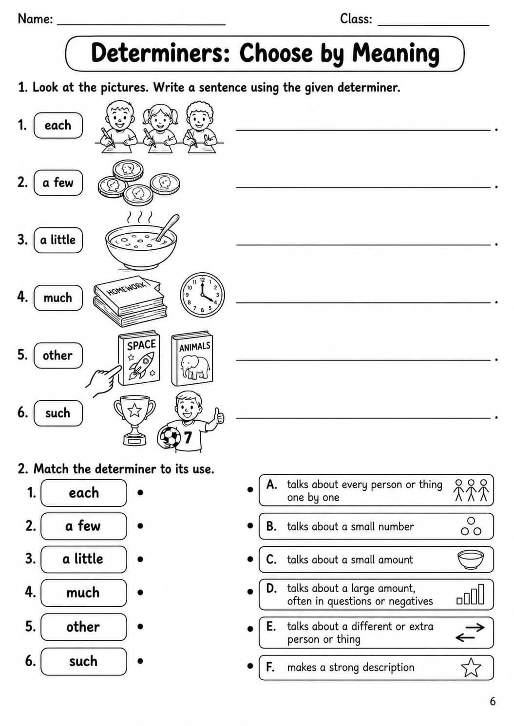Determiners Flyers Grammar Worksheet Pack page 8 printable worksheet preview