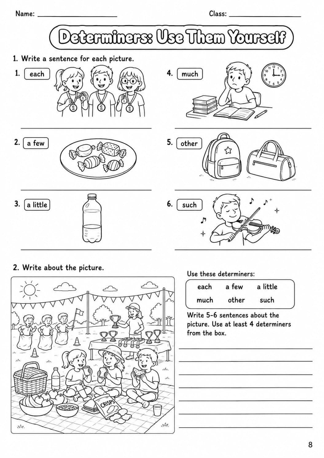 Determiners Flyers Grammar Worksheet Pack page 10 printable worksheet preview