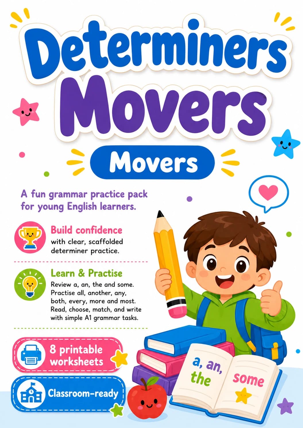 Determiners Movers Grammar Worksheet Pack page 2 printable worksheet preview