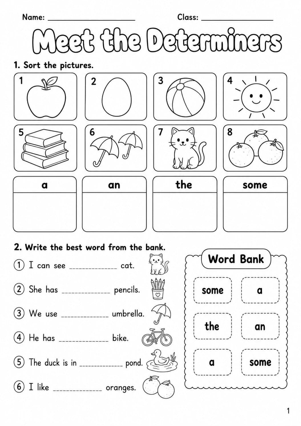 Determiners Movers Grammar Worksheet Pack page 4 printable worksheet preview
