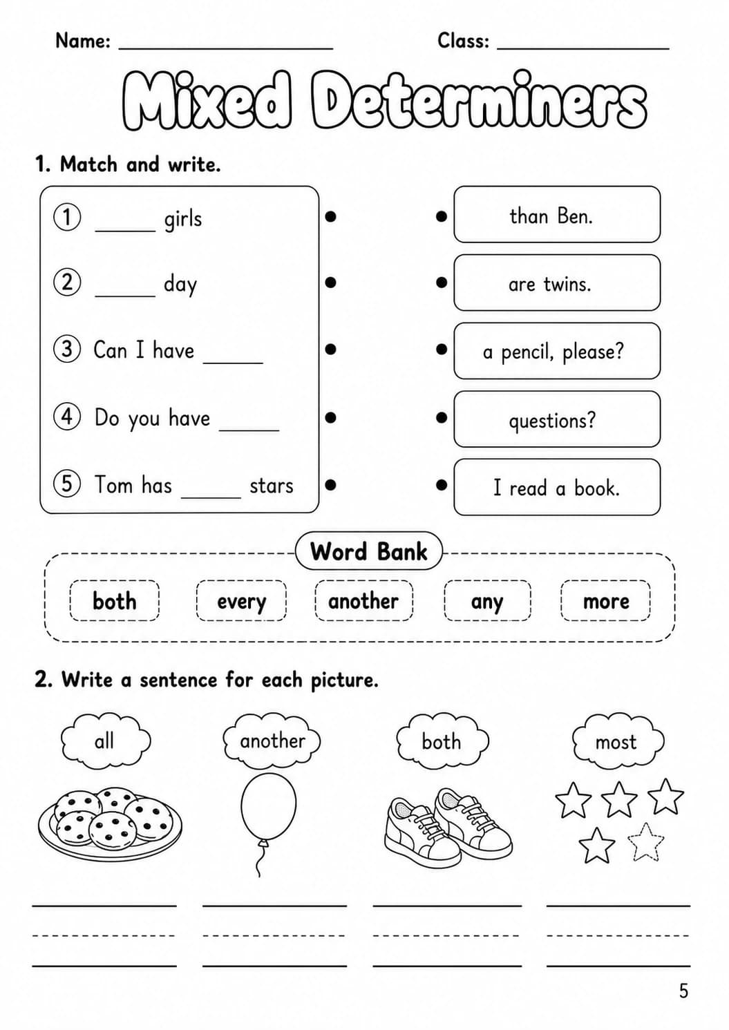 Determiners Movers Grammar Worksheet Pack page 5 printable worksheet preview