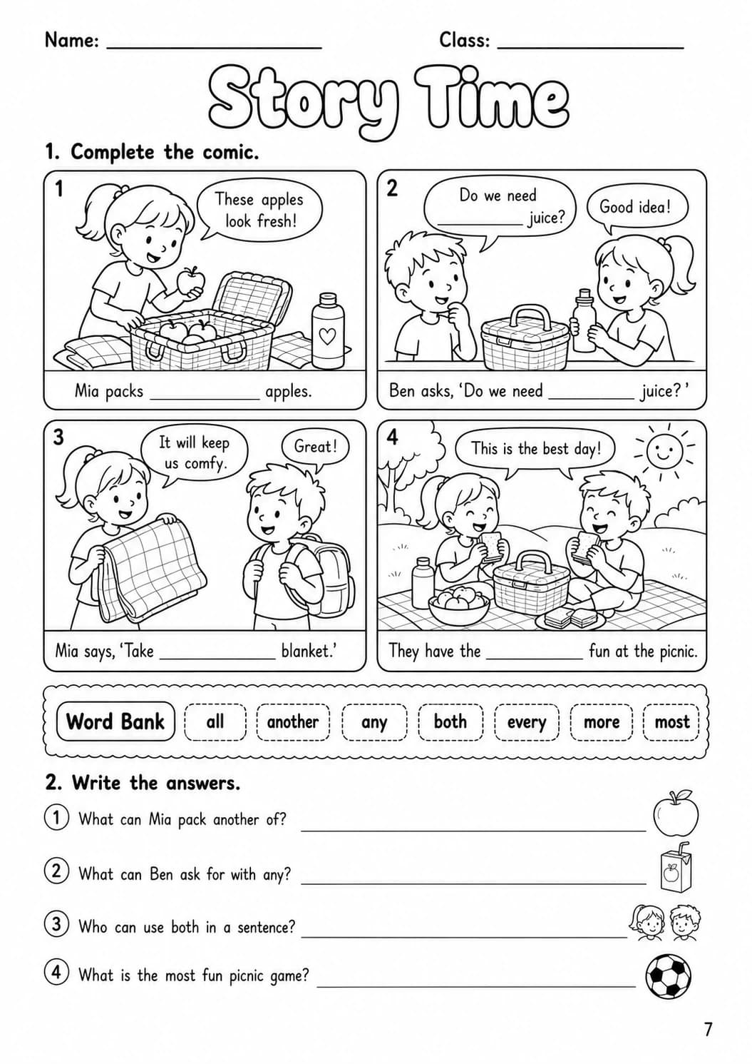 Determiners Movers Grammar Worksheet Pack page 9 printable worksheet preview