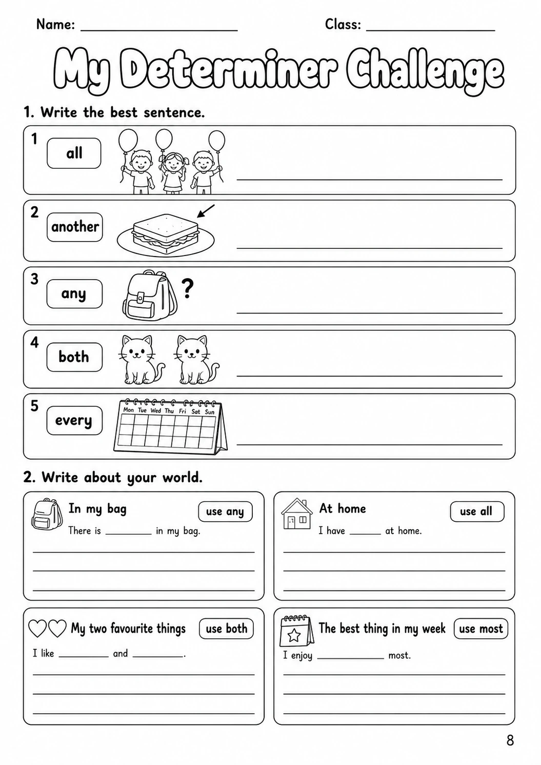 Determiners Movers Grammar Worksheet Pack page 10 printable worksheet preview