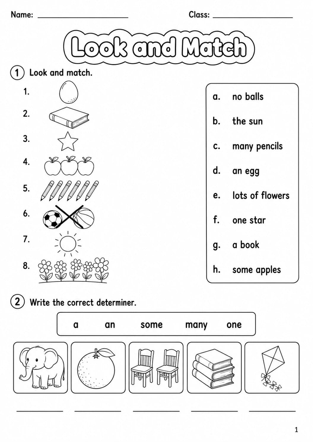 Determiners Starters Grammar Worksheet Pack page 3 printable worksheet preview