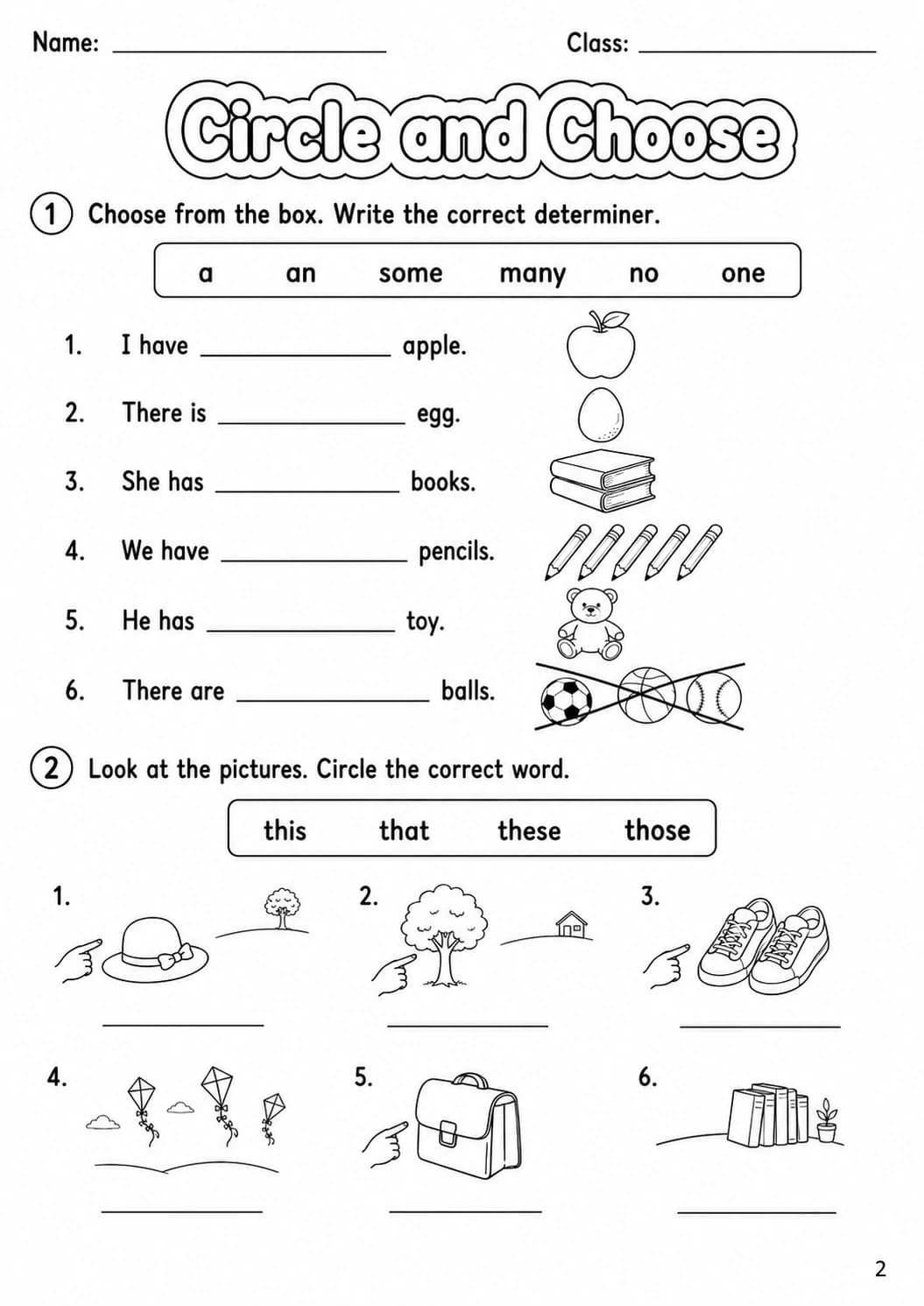 Determiners Starters Grammar Worksheet Pack page 4 printable worksheet preview
