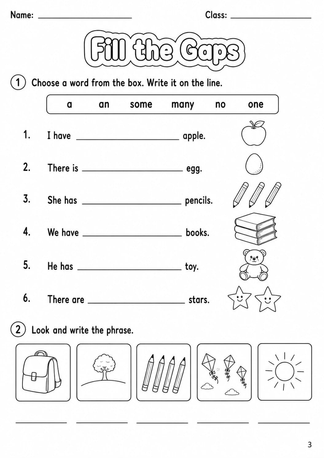 Determiners Starters Grammar Worksheet Pack page 5 printable worksheet preview