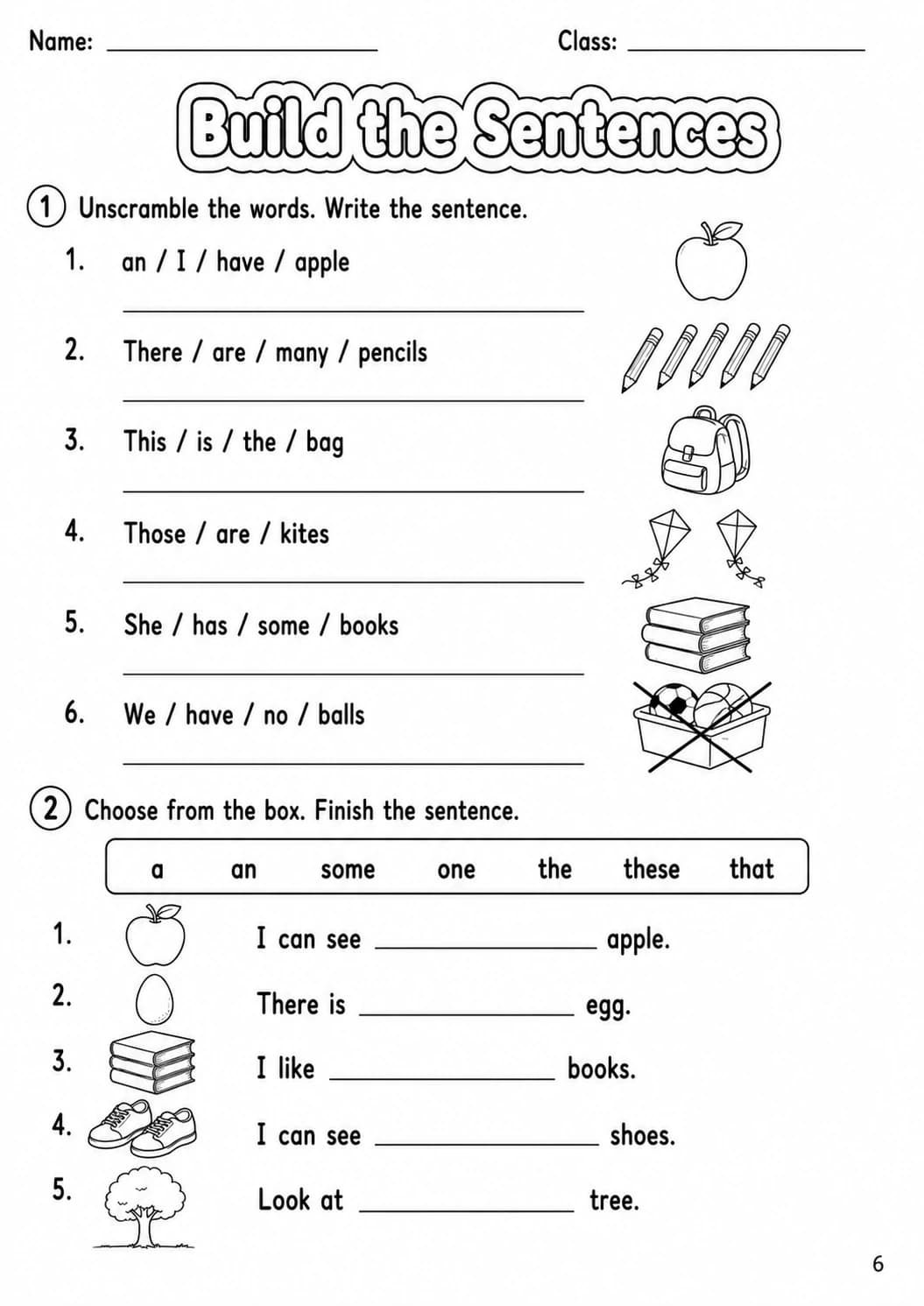 Determiners Starters Grammar Worksheet Pack page 8 printable worksheet preview