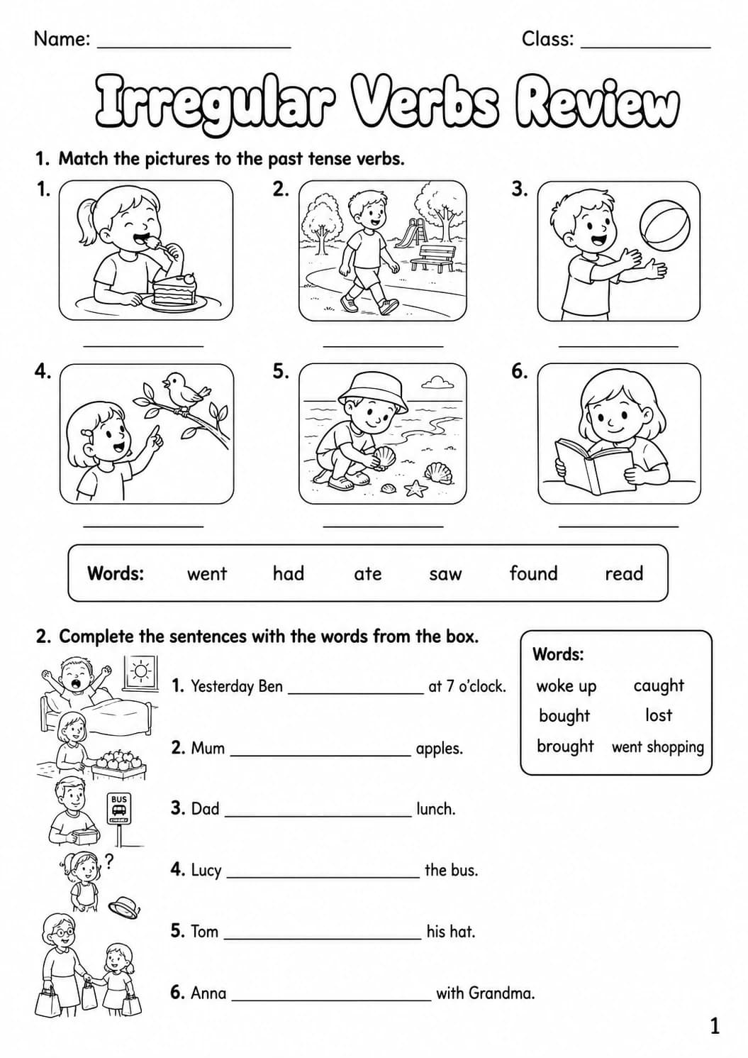 Irregular Verbs Movers Grammar Worksheet Pack page 3 printable worksheet preview