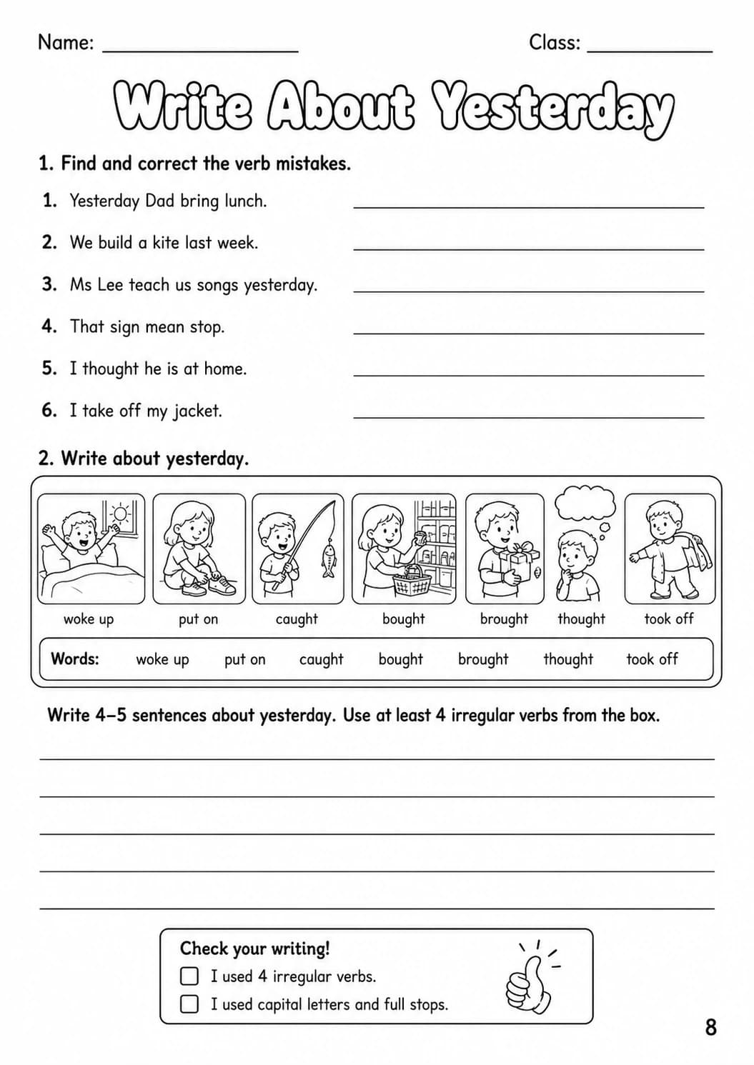 Irregular Verbs Movers Grammar Worksheet Pack page 10 printable worksheet preview