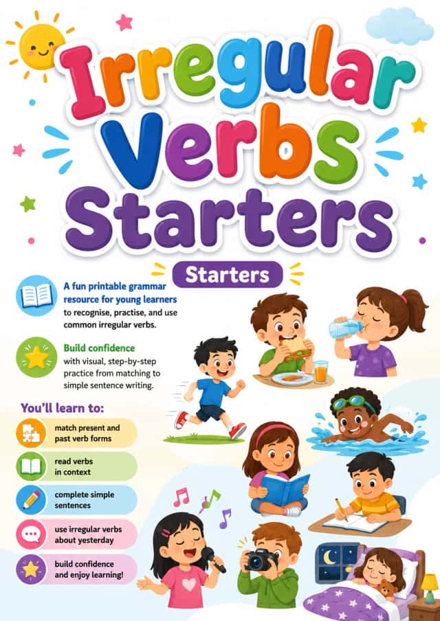 Irregular Verbs Starters Grammar Worksheet Pack