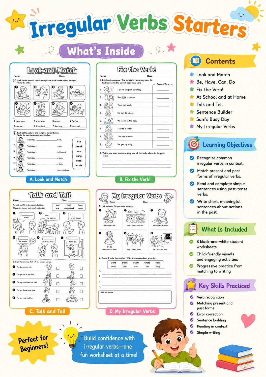 Irregular Verbs Starters Grammar Worksheet Pack page 2 printable worksheet preview