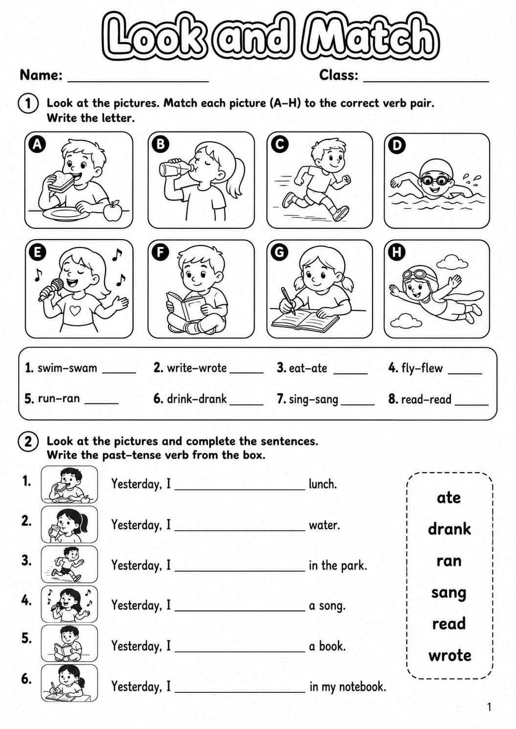 Irregular Verbs Starters Grammar Worksheet Pack page 3 printable worksheet preview
