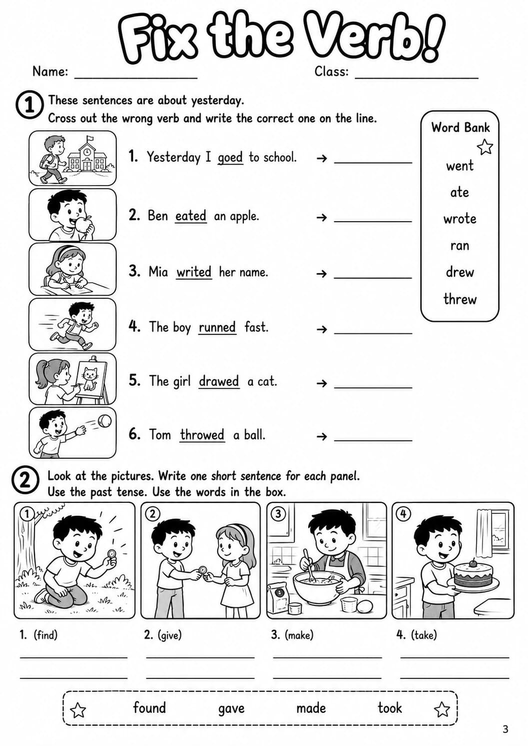 Irregular Verbs Starters Grammar Worksheet Pack page 5 printable worksheet preview