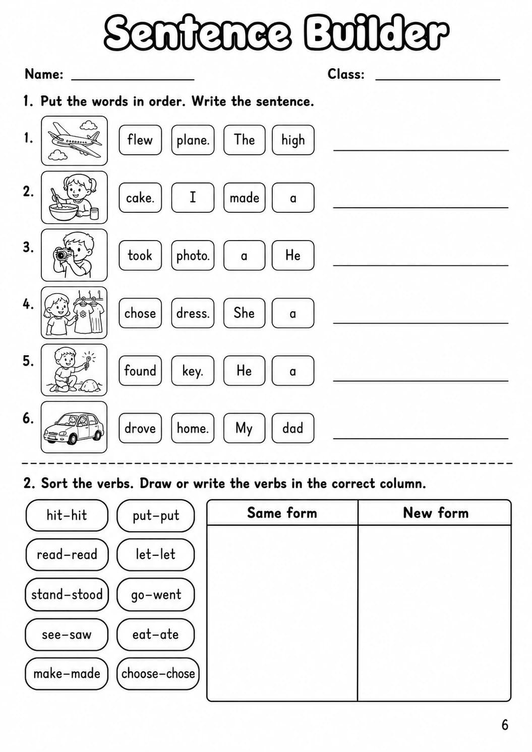 Irregular Verbs Starters Grammar Worksheet Pack page 8 printable worksheet preview