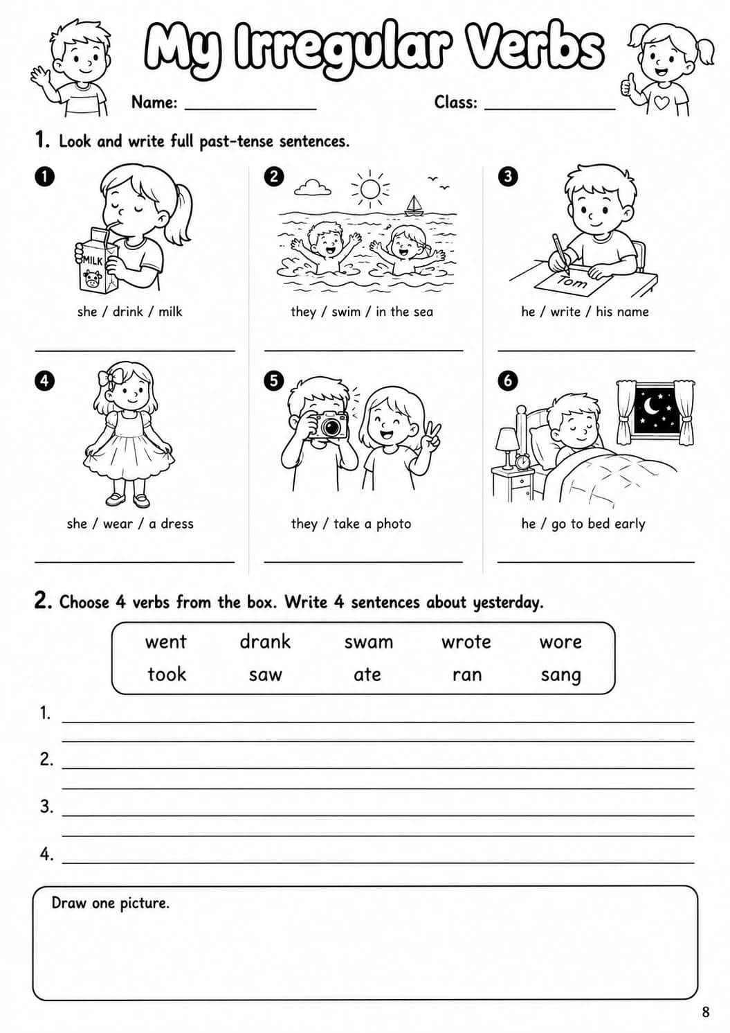 Irregular Verbs Starters Grammar Worksheet Pack page 10 printable worksheet preview