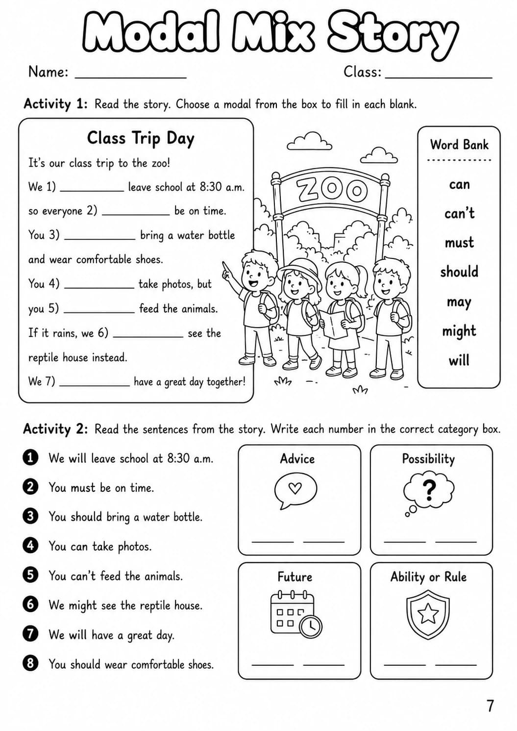 Modals Flyers Grammar Worksheet Pack page 9 printable worksheet preview