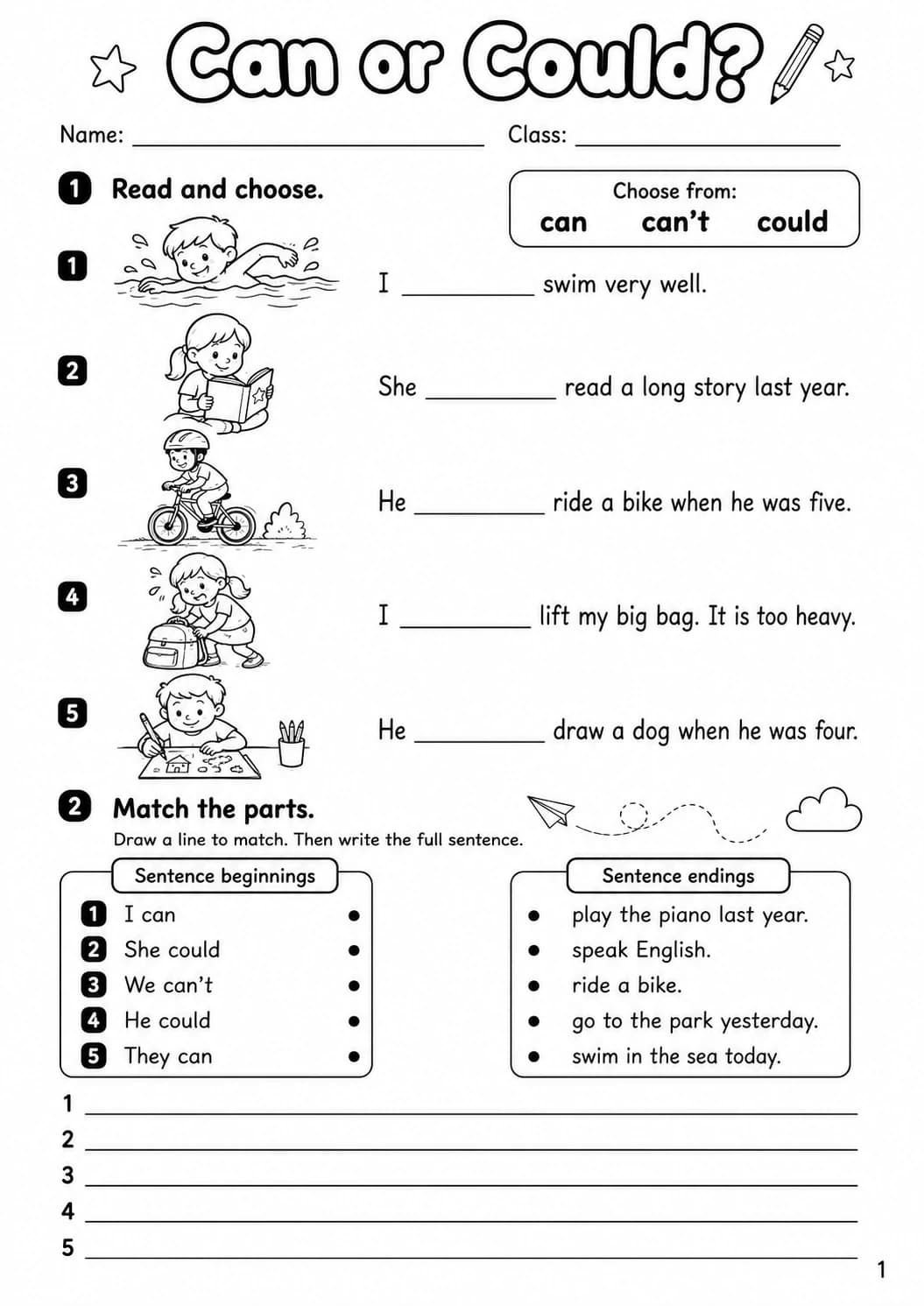 Modals Movers Grammar Worksheet Pack page 3 printable worksheet preview