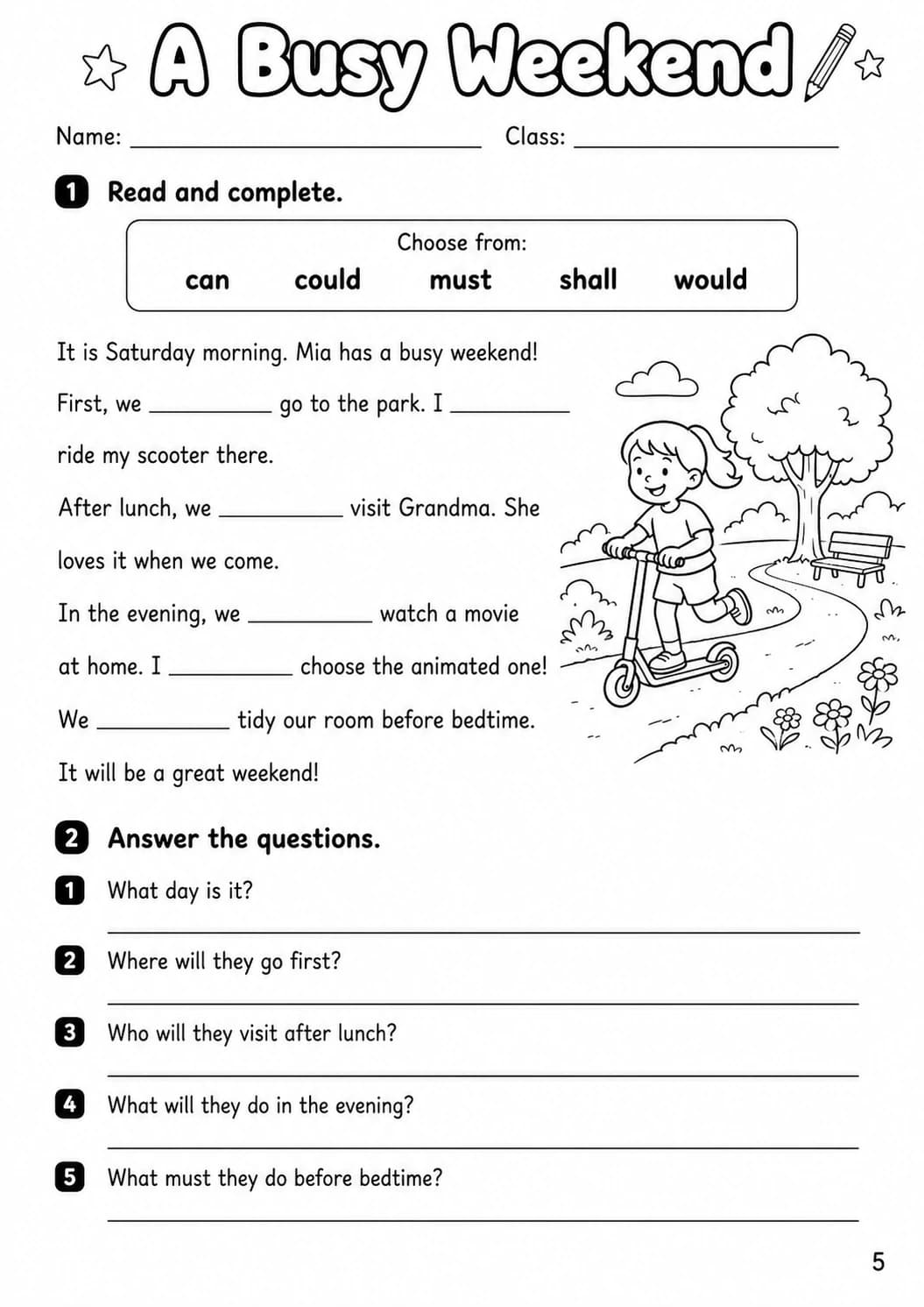 Modals Movers Grammar Worksheet Pack page 7 printable worksheet preview