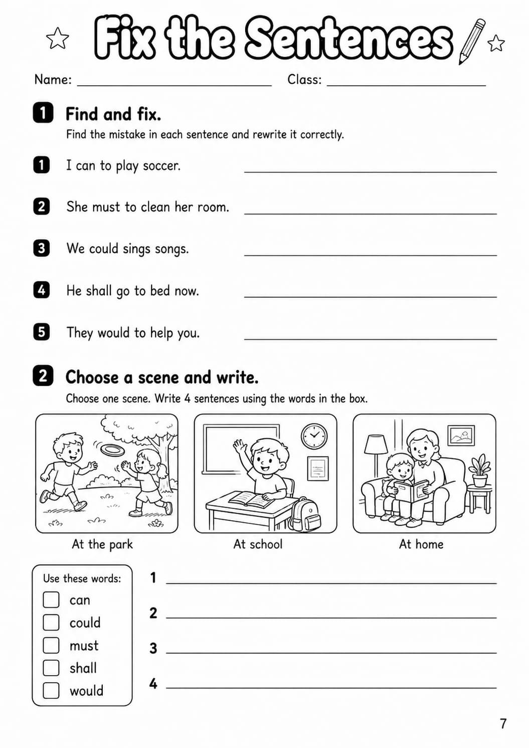 Modals Movers Grammar Worksheet Pack page 9 printable worksheet preview