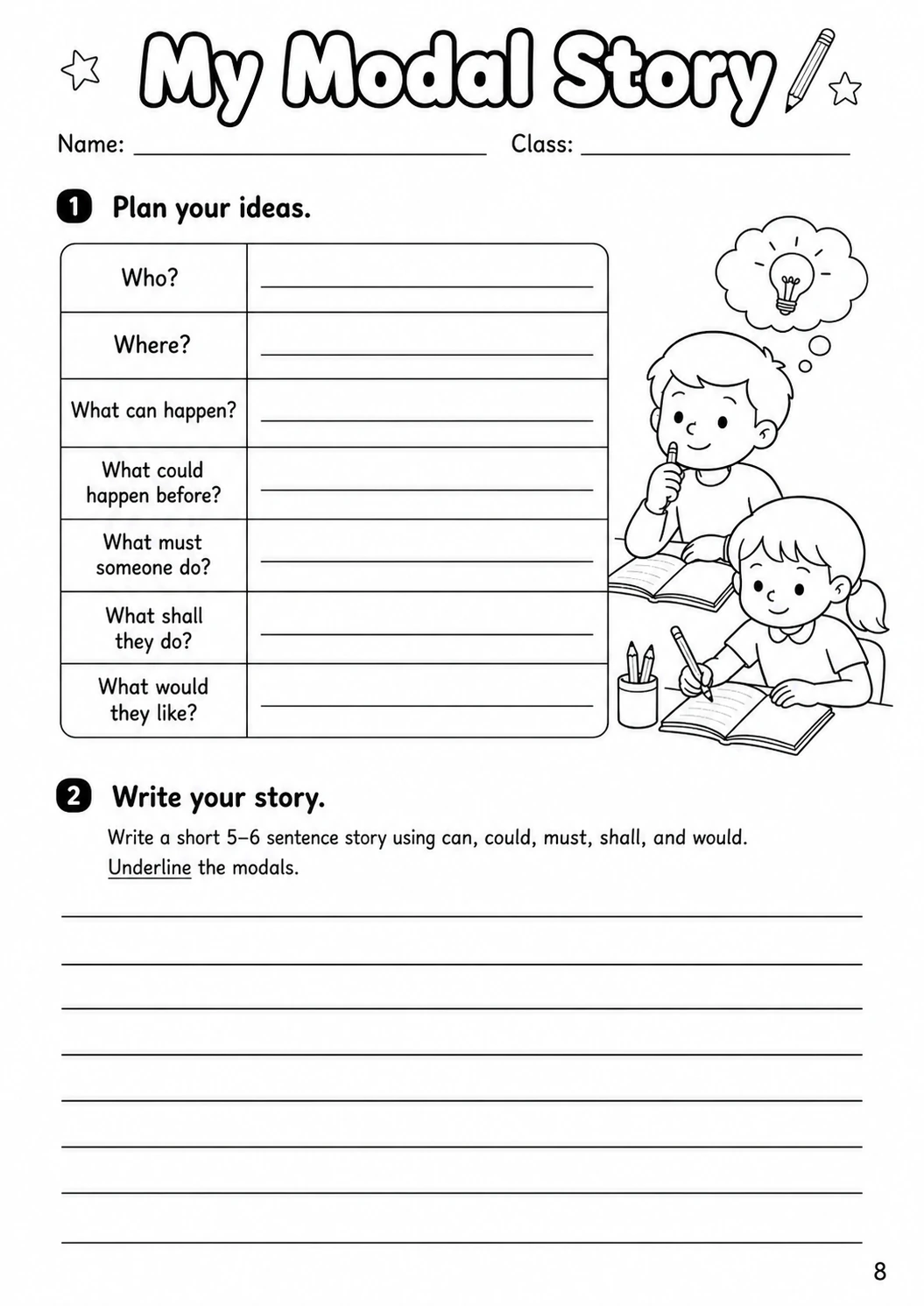 Modals Movers Grammar Worksheet Pack page 10 printable worksheet preview