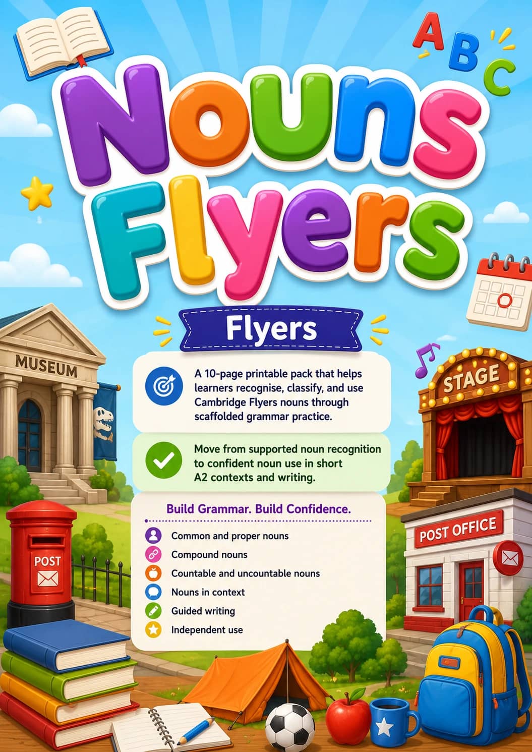 Nouns Flyers Grammar Worksheet Pack printable Flyers English grammar worksheet pack preview from KiwiBee