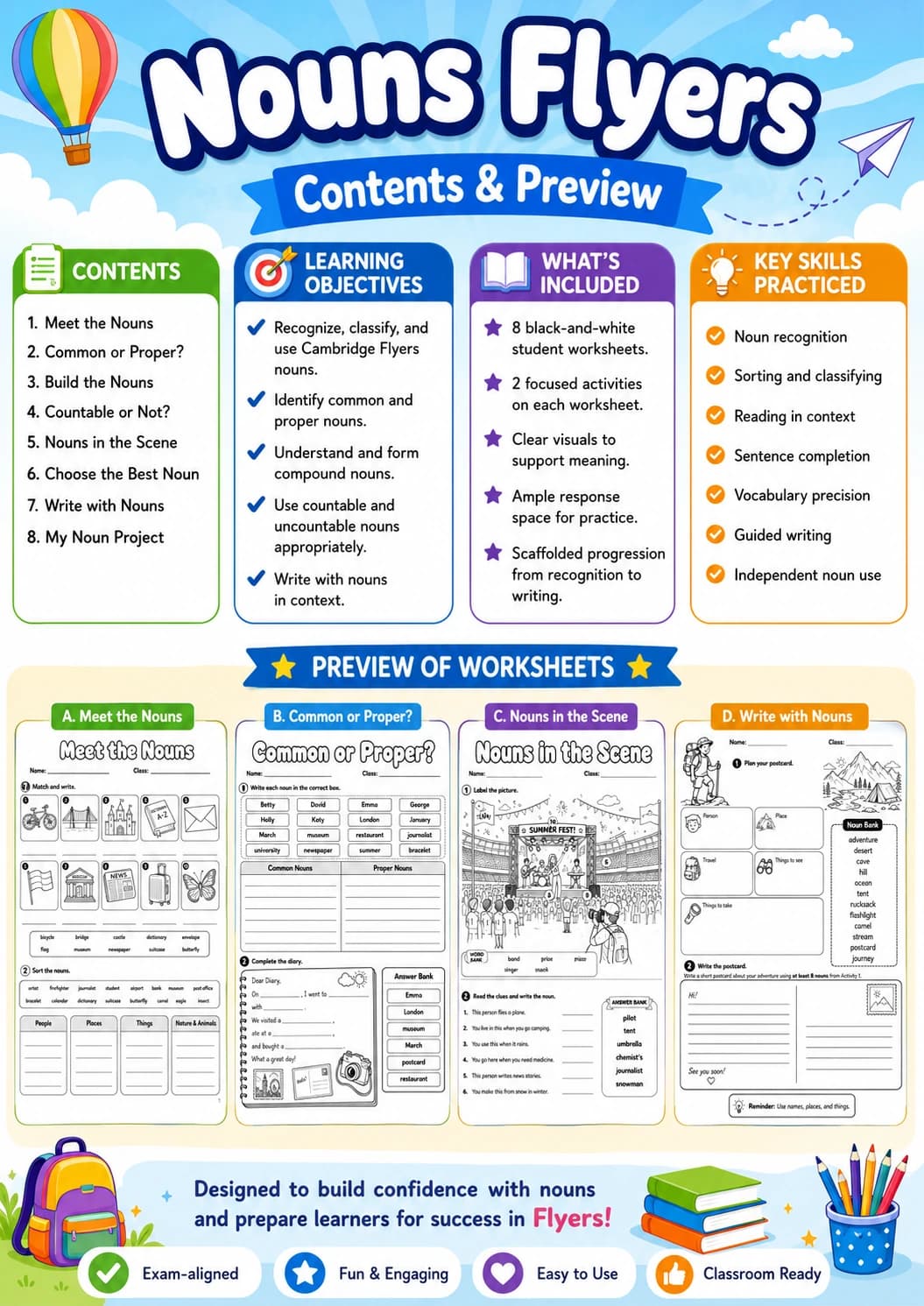 Nouns Flyers Grammar Worksheet Pack page 2 printable worksheet preview