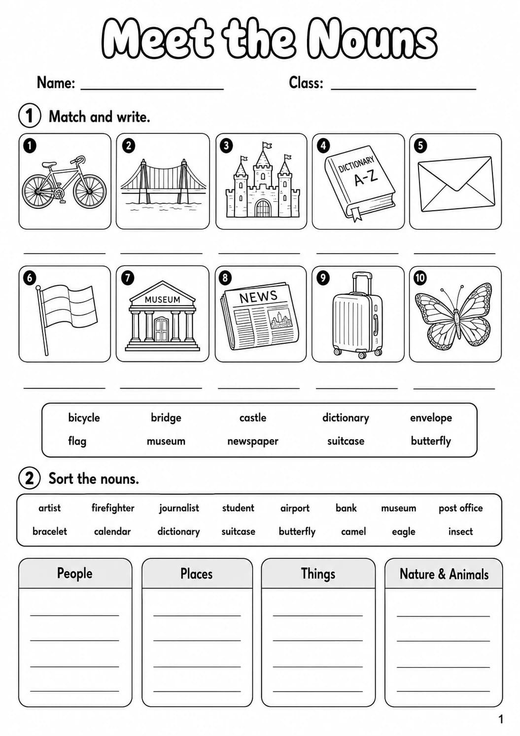 Nouns Flyers Grammar Worksheet Pack page 3 printable worksheet preview