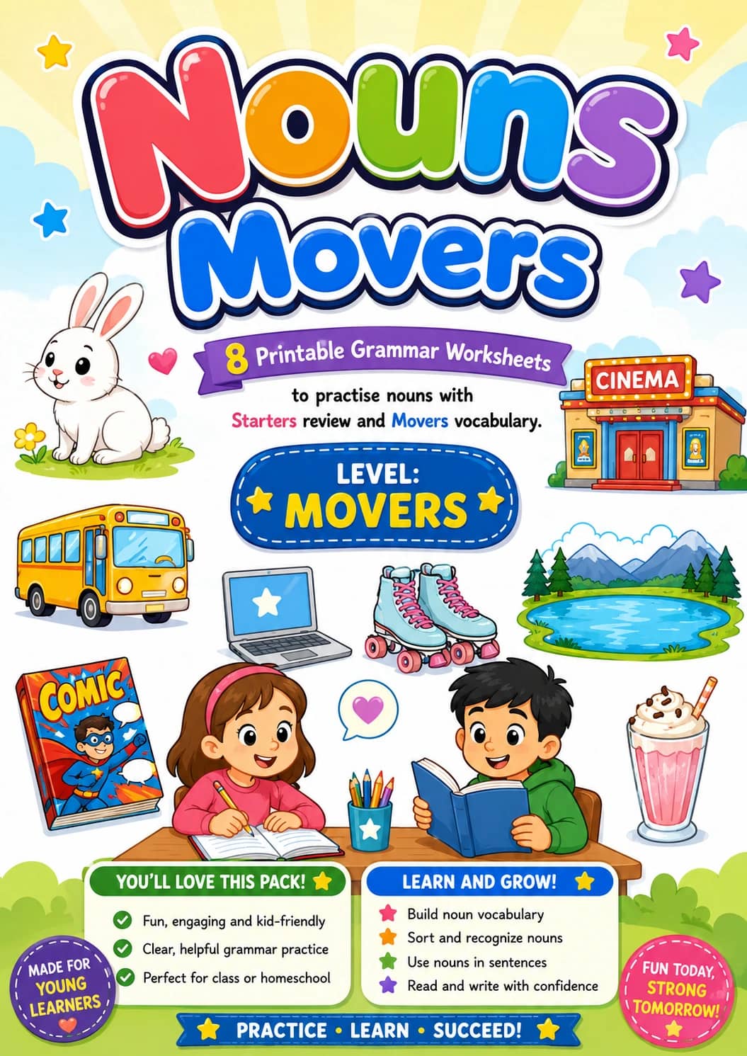 Nouns Movers Grammar Worksheet Pack printable Movers English grammar worksheet pack preview from KiwiBee
