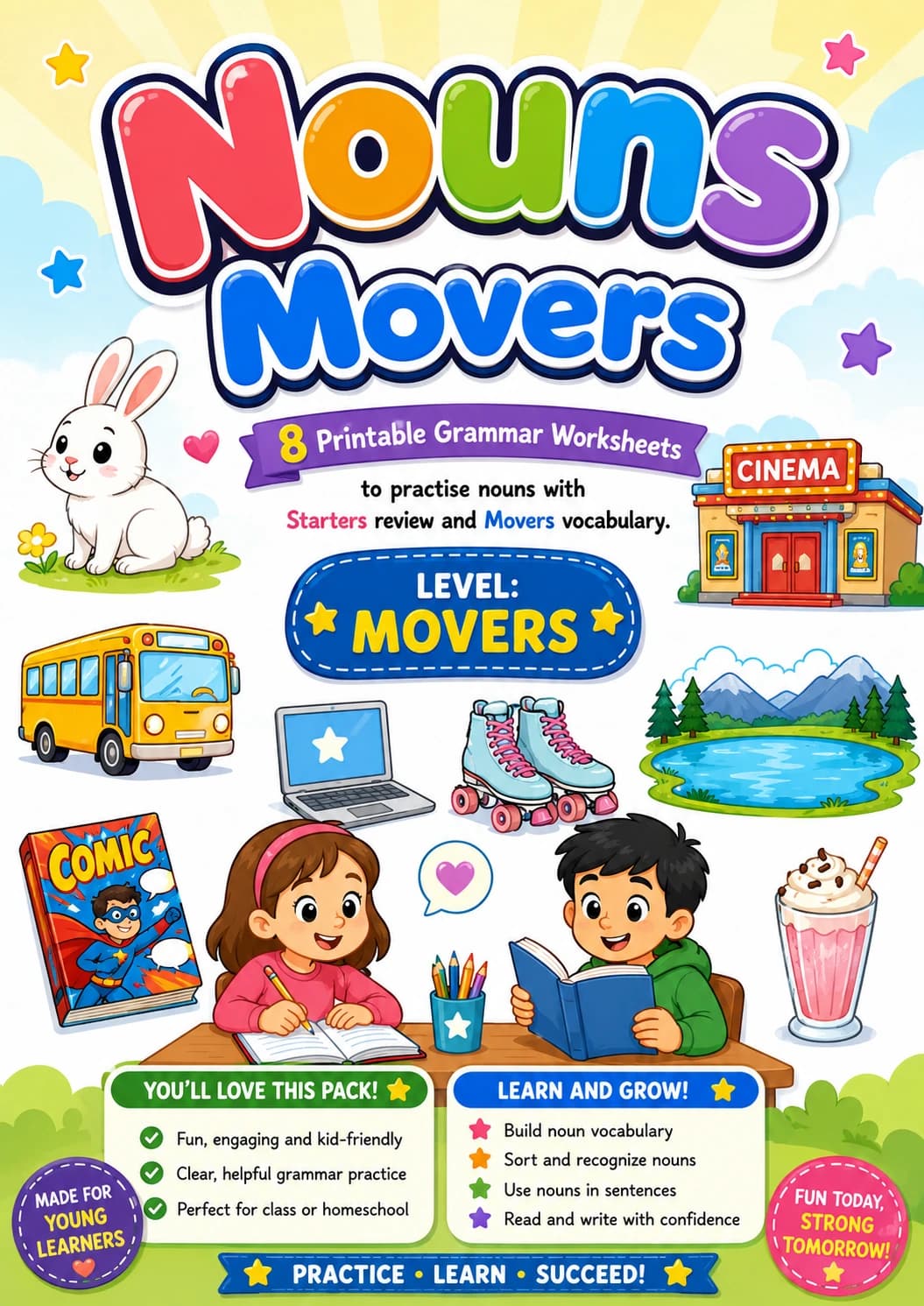 Nouns Movers Grammar Worksheet Pack printable Movers English grammar worksheet pack preview from KiwiBee