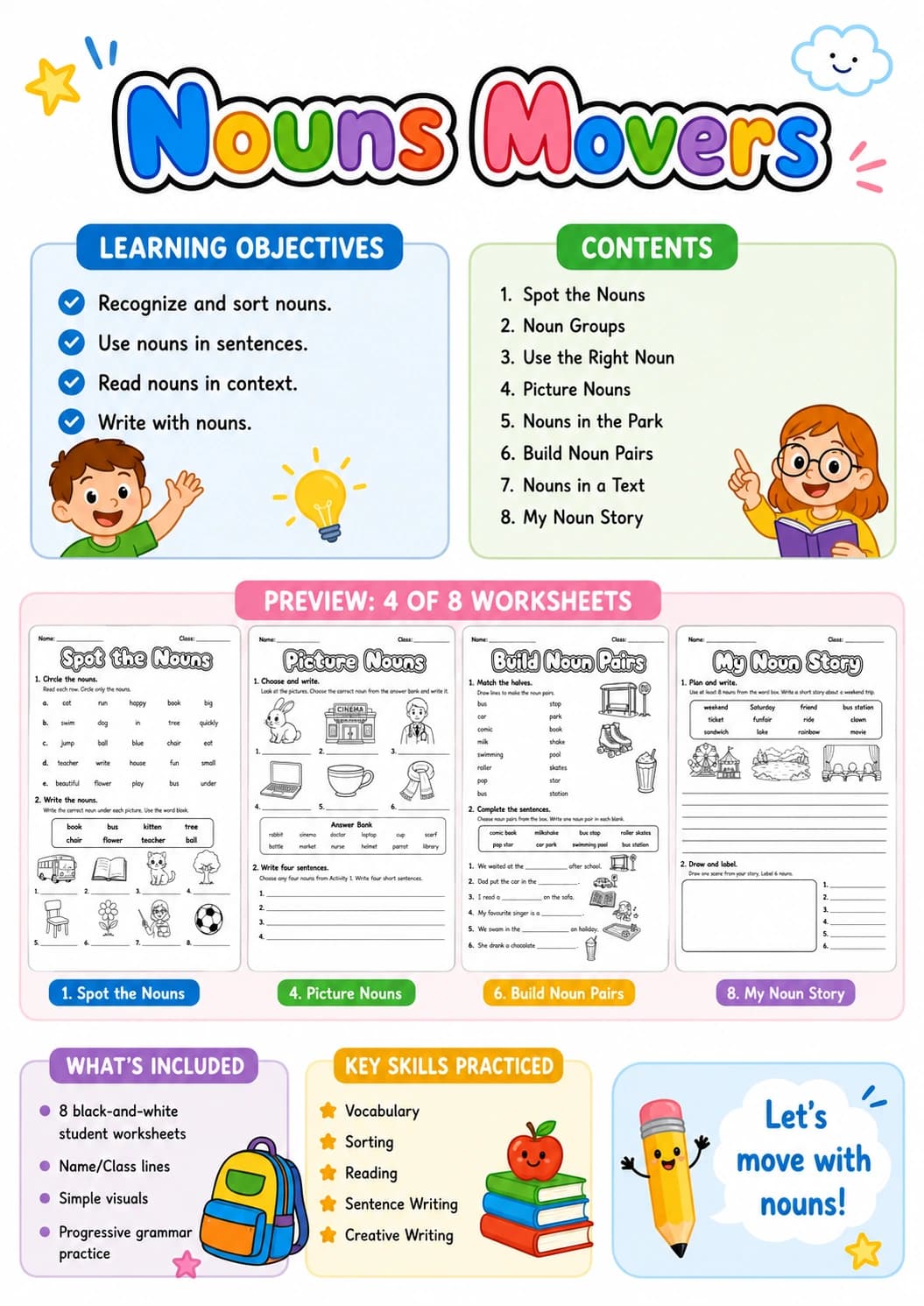 Nouns Movers Grammar Worksheet Pack page 2 printable worksheet preview
