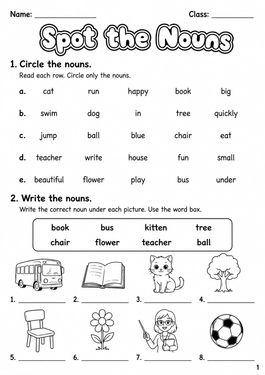Nouns Movers Grammar Worksheet Pack page 3 printable worksheet preview