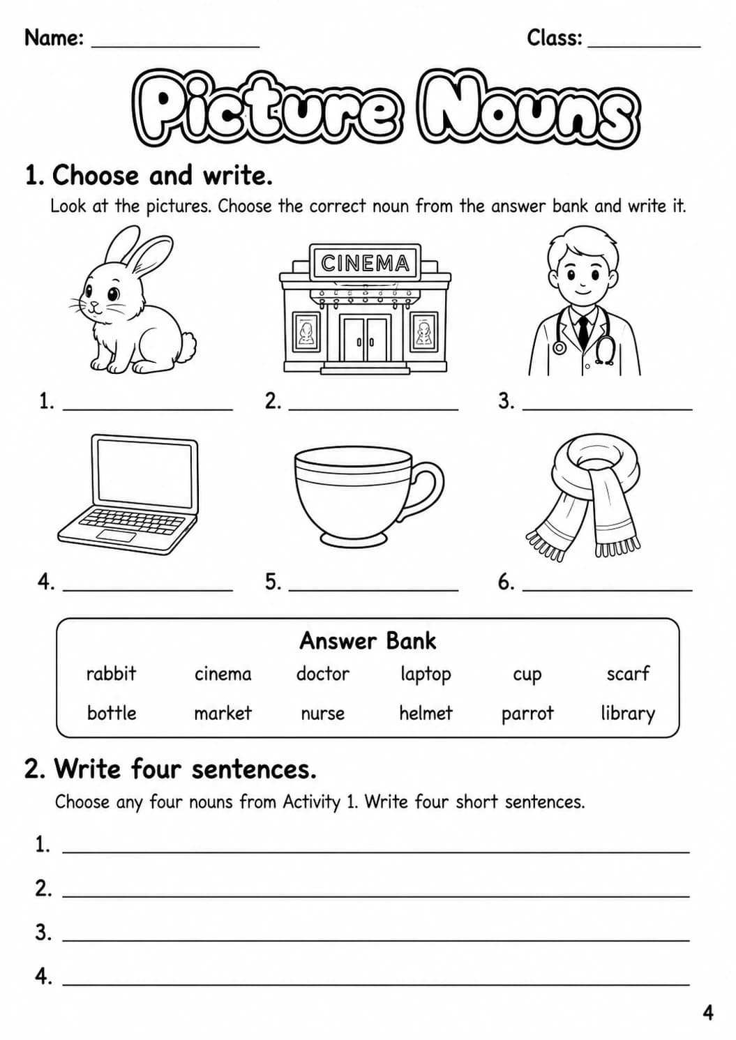 Nouns Movers Grammar Worksheet Pack page 6 printable worksheet preview